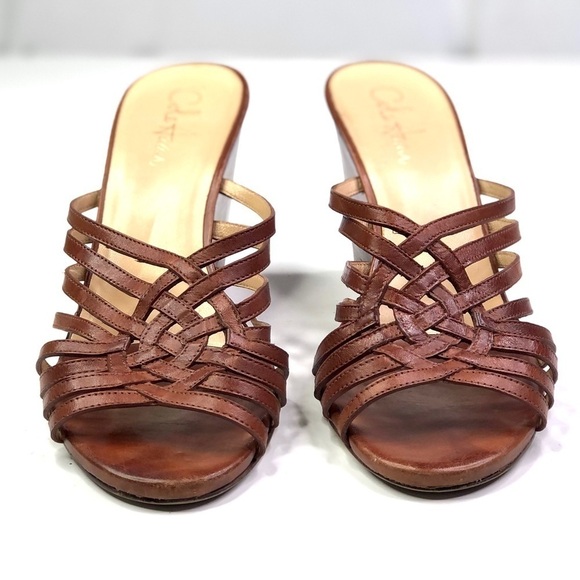 Cole Haan brown woven leather open toed wedge sandals 9 - Picture 9 of 9